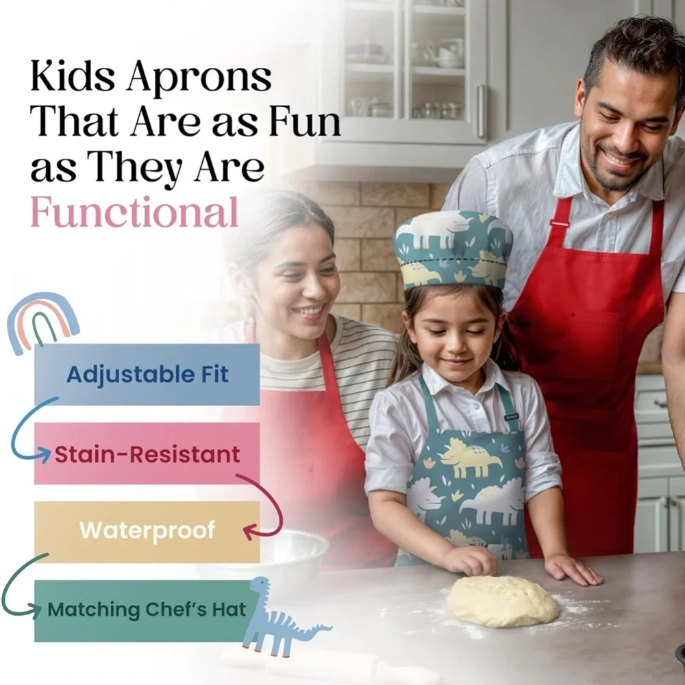 Kids Dino Print Apron & Chefs Hat